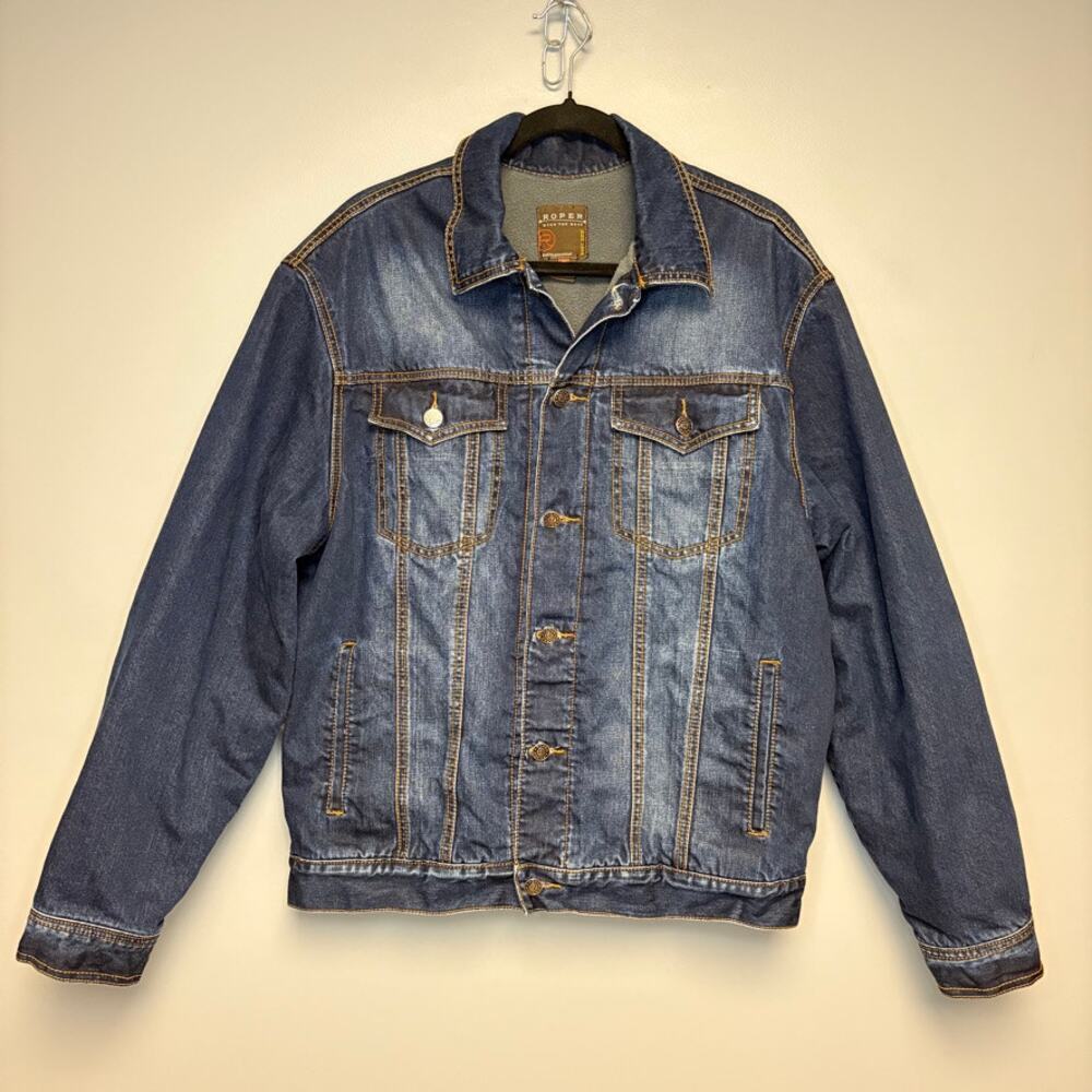 Roper Fleece‎ Lined Dark Wash Mens Workwear Distressed Denim Jacket Sz M